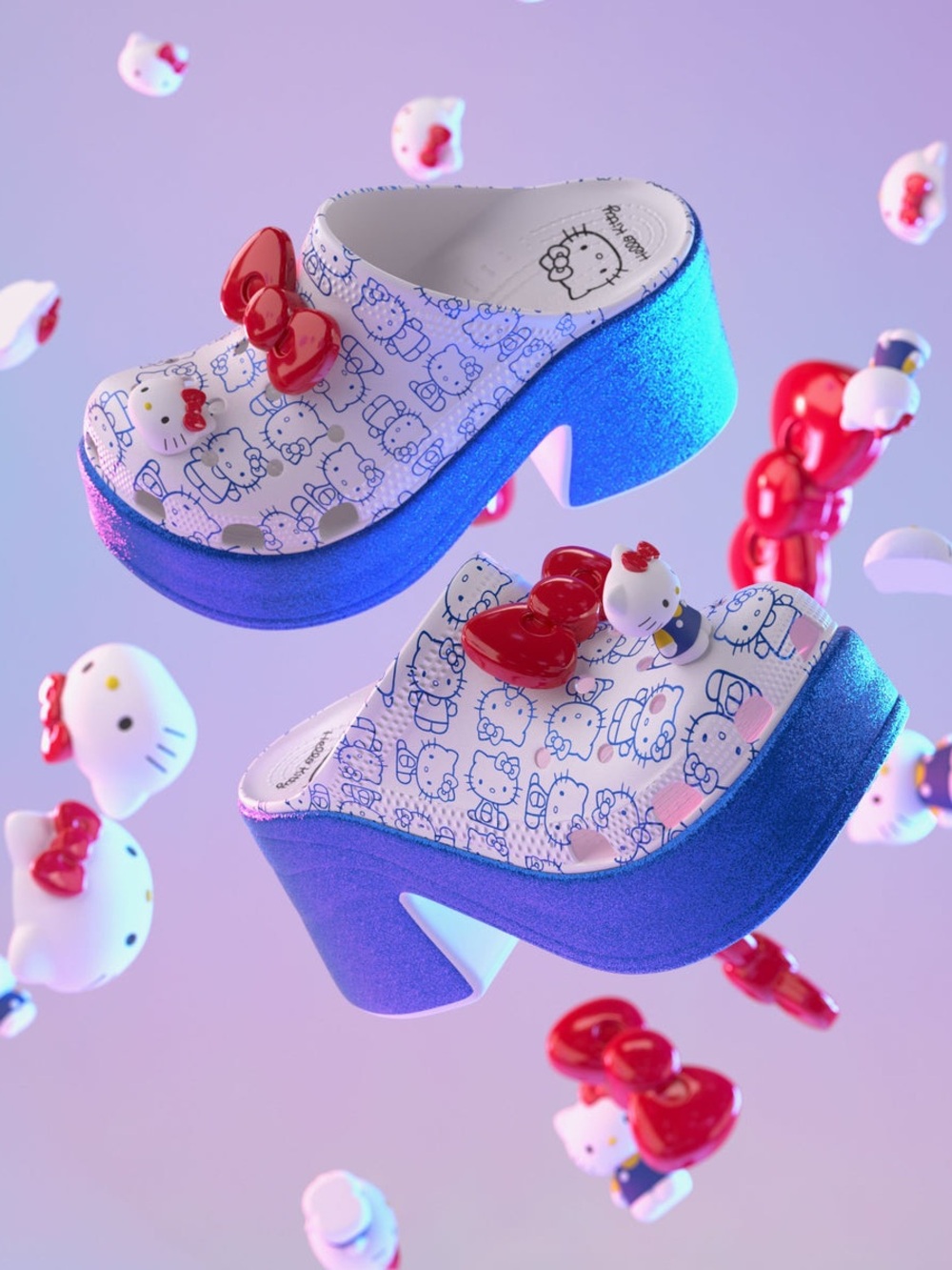 Hello Kitty crocs Sanrio 50th anniversary white Clog with Blue Glitter Platform
